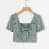 Square collar tied cotton printed loose - Майки - короткие - $27.99  ~ 24.04€