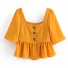 Square collar vintage buttoned pleated s - T-shirts - $25.99 
