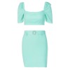 Square-neck short-sleeved top and belted skirt suit - Dresses - $25.99 