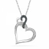 Sterling Silver Blue and White Round Diamond Double Heart Pendant (1/10 CTTW) - Obeski - $54.84  ~ 47.10€