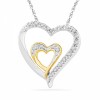 Sterling Silver With Yellow Plated Round Diamond Double Heart Pendant (1/10 cttw) - Pendants - $59.98 