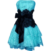 Strapless Bustier Contrast Lace and Crinoline Ruffle Prom Mini Dress Junior Plus Size Turquoise/Black - Dresses - $96.99 
