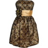 Strapless Lace Overlay Satin Bubble Prom Dress Black-Gold - Dresses - $99.99 