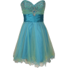 Strapless Layered Mesh Mini Dress with Beaded Sweetheart Neckline Junior Plus Size Turquoise/Yellow - 连衣裙 - $121.99  ~ ¥817.37