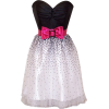 Strapless Prom Dress Holiday Party Gown Cocktail w/ Polka Dot Net Skirt & Color Bow Black/White/Fuchsia - Vestiti - $78.99  ~ 67.84€