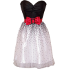 Strapless Prom Dress Holiday Party Gown Cocktail w/ Polka Dot Net Skirt & Color Bow Black/White/Red - Dresses - $78.99 