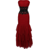 Strapless Prom Dress Tiered Mesh Long Gown With Jeweled Lace Red - Dresses - $149.99 