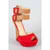 Strappy Red Peep Toe Wedge - Wedges - $70.00 