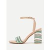 Striped Ankle Strap Heeled Sandals - Sandals - $33.00 