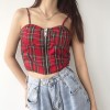Summer backless tops wear high waist exposed navel short plaid camisole - Camisas - $25.99  ~ 22.32€