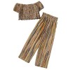 SweatyRocks Women's Boho 2 Piece Outfits Off Shoulder Pleated Crop Top with Wide Leg Pants - 西装 - $19.99  ~ ¥133.94