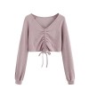 SweatyRocks Women's Casual Long Sleeve V Neck Tie Ruched Knit Crop Top Sweater - Рубашки - короткие - $9.89  ~ 8.49€