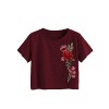 SweatyRocks Women's Floral Embroidered Casual Short Sleeve Crop Top T-Shirt - Shirts - $7.69 