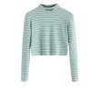 SweatyRocks Women's Mock Neck Embroidered Letter Long Sleeve Striped Crop Top T Shirt - Camisa - curtas - $10.99  ~ 9.44€