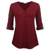 Sweetnight Women's V-Neck Blouse 3/4 Roll-Up Sleeve Button Down Shirt Loose Fit Casual Shirred Tunic Tops - Camicie (corte) - $2.99  ~ 2.57€