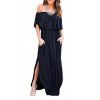 THANTH Womens Off The Shoulder Ruffle Party Dresses Side Split Beach Maxi Dress - Obleke - $15.99  ~ 13.73€