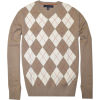 TOMMY HILFIGER Mens Argyle V-Neck Plaid Knit Sweater Beige/White - Pullovers - $39.99 