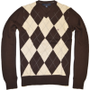 TOMMY HILFIGER Mens Argyle V-Neck Plaid Knit Sweater Brown/Cream/Gray - Pullovers - $28.99 