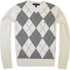 TOMMY HILFIGER Mens Argyle V-Neck Plaid Knit Sweater White/Grey/Navy - Swetry - $28.99  ~ 24.90€