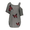 TOPUNDER 2018 Summer Butterfly Printing Tops Crop Cold Shoulder Shirt Women Blouse - Koszule - krótkie - $8.99  ~ 7.72€