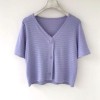 Taro Purple Crochet Flower Hollow Lace Loose Short T-shirt Top - Shirts - $19.99 