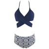 Tempt Me Women Two Pieces V Neckline Criss Cross Floral Printed High Waisted Bikini Sets - 水着 - $16.99  ~ ¥1,912
