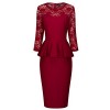 Tempt Me Women Vintage Lace Half Sleeve Peplum Waist Knee Length Work Pencil Dress - sukienki - $26.99  ~ 23.18€