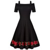 Tempt Me Womens Black Vintage Off Shoulder Straps Short Sleeve Applique Cocktail Swing Dress - Dresses - $27.99  ~ £21.27