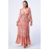 Terracotta Printed V Neck Self Belted Side Cut Out Ruffled Maxi Dress - Dresses - $68.75 