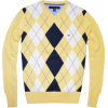 Tommy Hilfiger Men Argyle Plaid Knit Logo V-Neck Sweater Yellow/white/navy - Pullovers - $39.99 