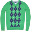 Tommy Hilfiger Men Logo Argyle V-neck Sweater Pullover Green/Navy - Pullovers - $44.99 
