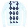 Tommy Hilfiger Men Logo Argyle V-neck Sweater Pullover Light Blue/Navy - Pullovers - $44.99 