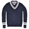 Tommy Hilfiger Men V-neck Cable Knit Sweater Pullover Navy/White - Pullovers - $69.99 