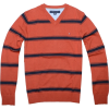 Tommy Hilfiger Men V-neck Striped Logo Sweater Pullover Chestnut/navy - Pullover - $39.99  ~ 34.35€