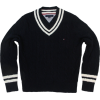 Tommy Hilfiger Mens Long Sleeve Cable Knit V-Neck Pullover Sweater Navy/White - Pullovers - $89.99 