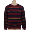 Tommy Hilfiger Mens Long Sleeve Striped Crewneck Pullover Sweater Burgundy/Navy - Pullovers - $49.99 
