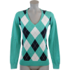 Tommy Hilfiger Women Logo V-Neck Argyle Pullover Sweater Light Green/Navy/White - Pullovers - $44.99 
