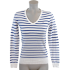 Tommy Hilfiger Women Logo V-Neck Striped Pullover Sweater White/Blue - 套头衫 - $44.99  ~ ¥301.45
