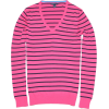 Tommy Hilfiger Women V-neck Striped Logo Sweater Pullover Strong pink/navy - 套头衫 - $32.99  ~ ¥221.04