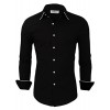 Tom's Ware Mens Trendy Slim Fit Contrast Inner Long Sleeve Button Down Shirt - Long sleeves shirts - $31.99 