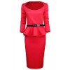 Tom's Ware Womens Classic Long Sleeve Belted Peplum Midi Dress - sukienki - $17.99  ~ 15.45€