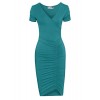 Tom's Ware Womens Fashionable V Neck Short Sleeve Ruched Dress - sukienki - $24.99  ~ 21.46€