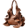 Tremendous Flirty Fun Ruffle Double Handle Oversized Hobo Satchel Purse Handbag Shopper Tote Bag Brown - Hand bag - $25.99 