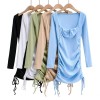 Trendy square neck double drawstring sexy short long sleeve hip dress - Vestiti - $26.99  ~ 23.18€