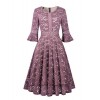 Twinklady Women's Vintage Full Lace Bell Sleeve Big Swing A-Line Dress - Dresses - $24.99 