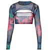 Two-piece halter long sleeve printed mesh top with suspenders - Shirts - $19.99 