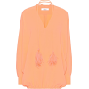 VALENTINO Feather-trimmed silk-crêpe blo - Long sleeves shirts - 