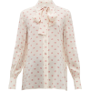 VALENTINO  V-logo pussy-bow silk blouse - Рубашки - длинные - 
