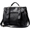 VALORA Black Embossed Checkered Woven Style Top Handle Buckle Closure Briefcase Office Tote Daybag Satchel Hobo Handbag Purse Convertible Shoulder Bag - Hand bag - $25.50 