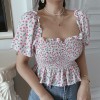 Vacation style foundation small floral flower elastic shirt puff sleeve small to - Košulje - kratke - $25.99  ~ 22.32€